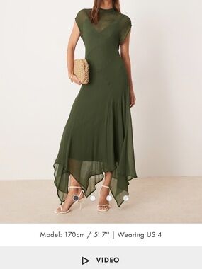 ASOS Olive Green High-Low Chiffon Midi Dress